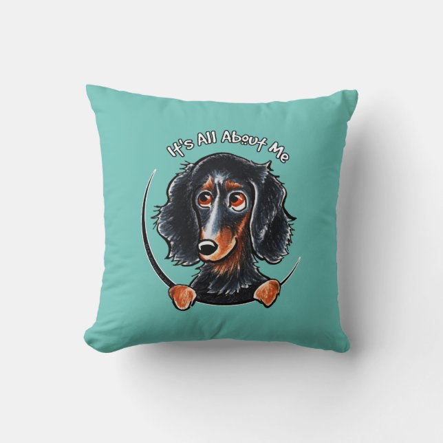 Almofada Penteado Dachshund Black Tan IAAM Teal (Frente)