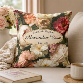 Almofada Peônia Rosa Floral Romântica Personalizada em Aqua