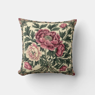 Almofada Peônia Rosa Vintage e Verde Salgueiro William Morr