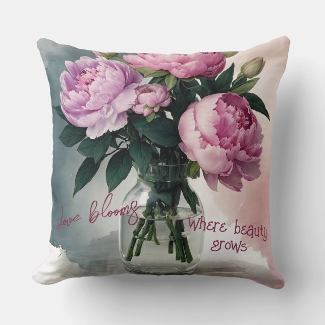 Almofada Peônias azuis em Travesseiro decorativo de vidro (Frente)