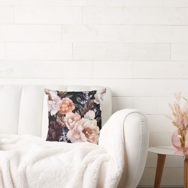 Almofada Pêonias Escuras Padrão Floral (Sofá)