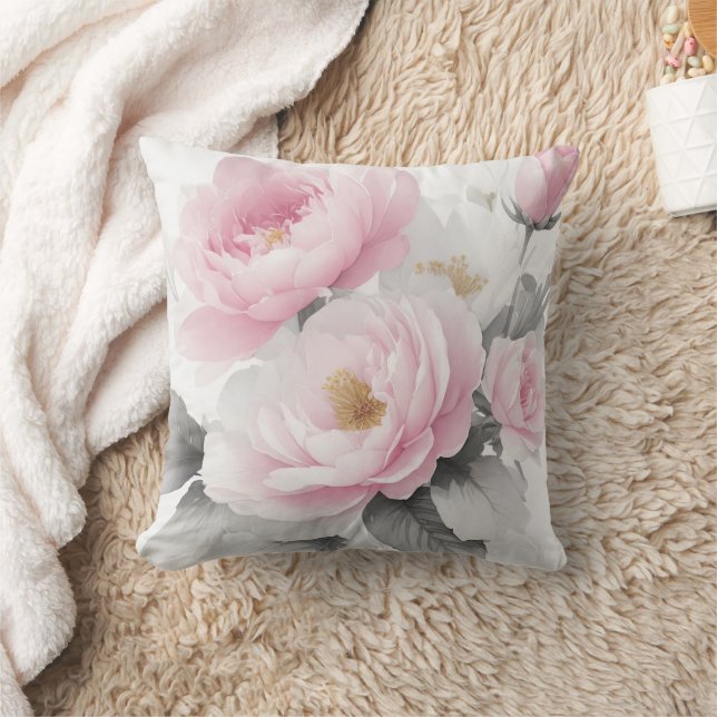 Almofada Peônias Rosa em Aquarela (Cobertor)