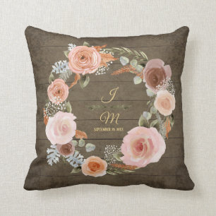 Almofada Peony Floral Blush Foliage Watercolor Madeira Rús