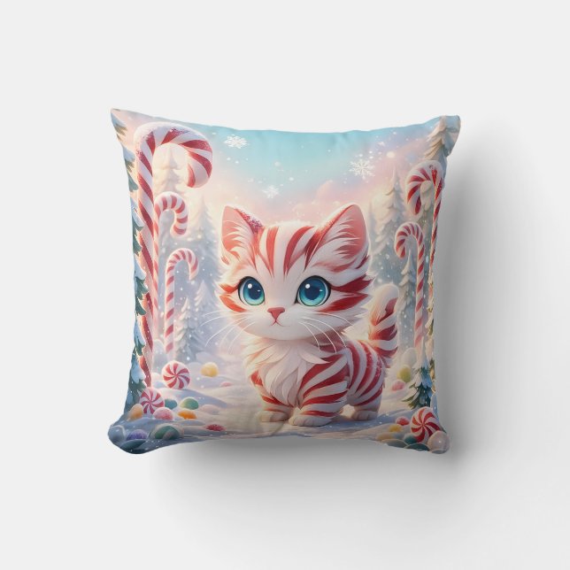 Almofada Peppermint Kitten - Candy Cane Forest Pillow (Frente)