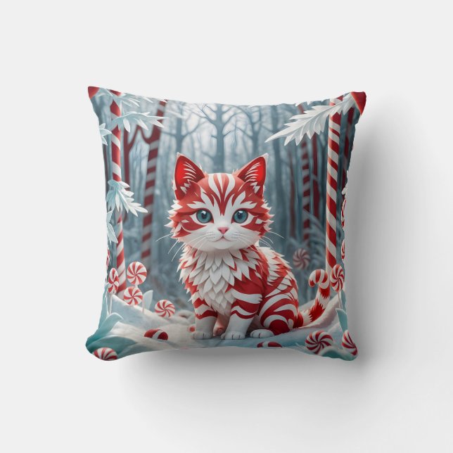 Almofada Peppermint Kitten - Candy Cane Forest Pillow (Frente)