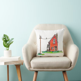 Almofada Pequena Casa Vermelha com Linha de Energia