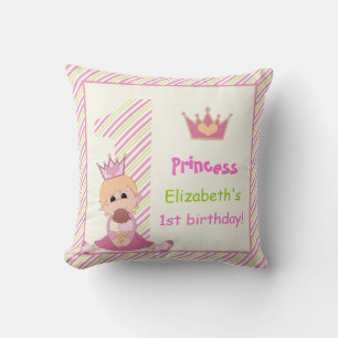 Almofada Pequena princesa e coroa primeiro aniversario rosa