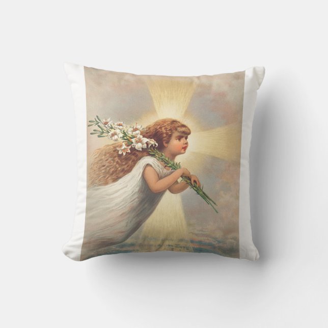 Almofada Pequeno anjo bebê segurando lírios (Frente)