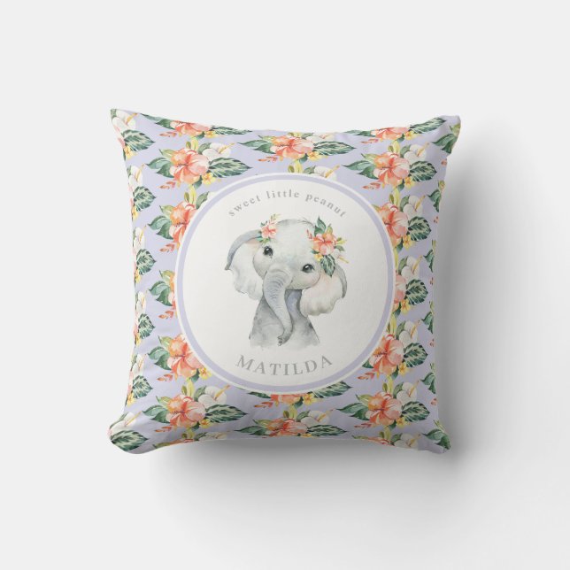Almofada Pequeno elefante de amendoim doce bebê floral (Frente)