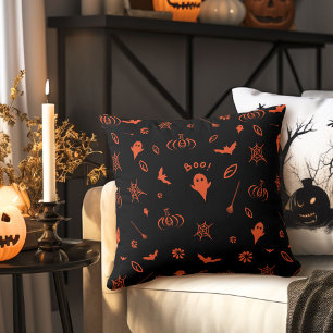 Almofada Pequeno Fantasma Bonito Preto em Laranja no Hallow
