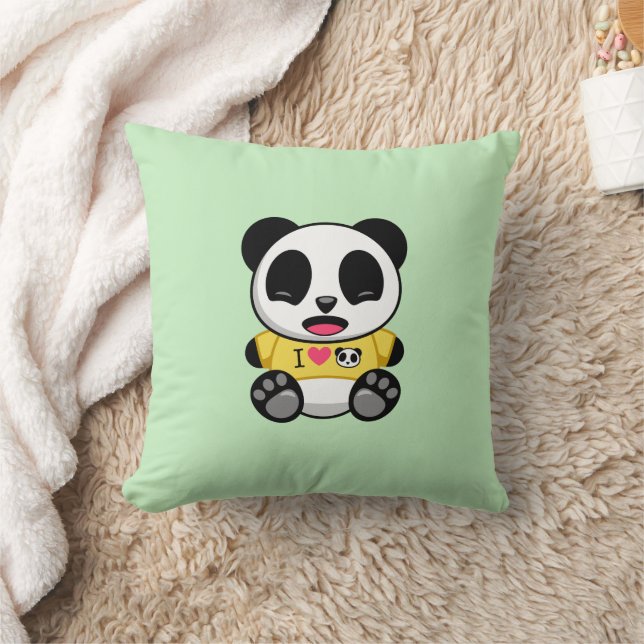 Almofada Pequeno Panda Bonito em Camiseta Amarela em Verde (Cobertor)