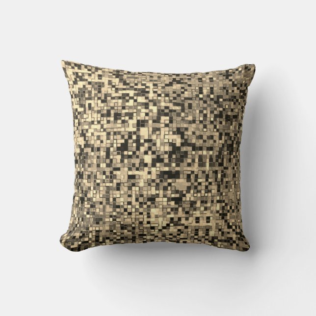 Almofada Pequenos quadrados ou azulejos desfocados, cor beg (Frente)