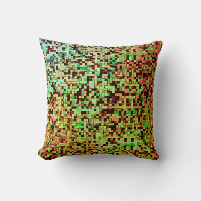 Almofada Pequenos quadrados ou azulejos verdes e castanhos (Frente)