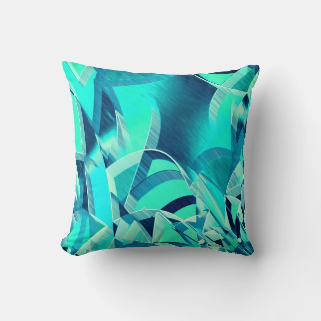 Almofada Percursos cianos com garoa sobre fundo aquamarino (Frente)