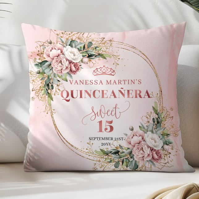 Almofada Perfect Gift Rose Gold Floral Sweet 15 Pillow (Perfect Gift Rose Gold Floral Sweet 15 Pillow)