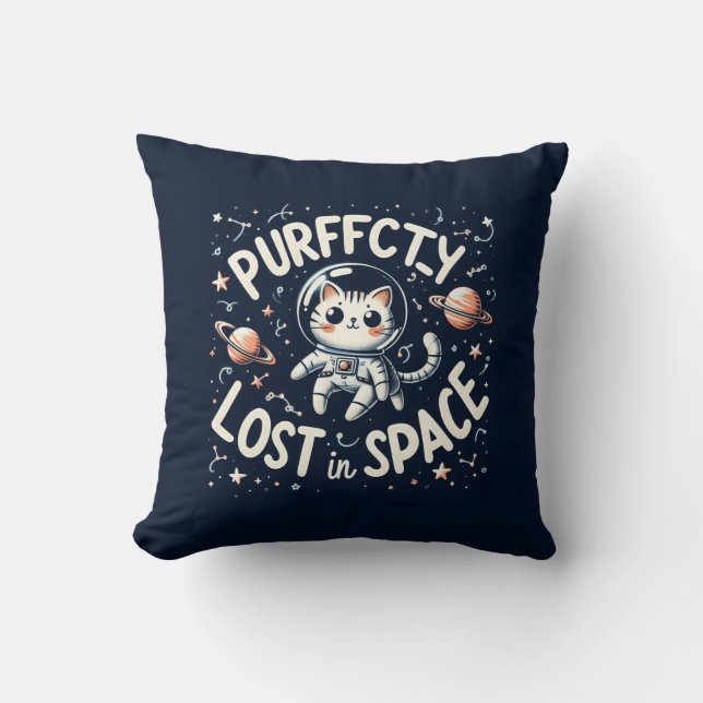 Almofada Perfeitamente Perdido no Espaço Astronauta Gato Fo (Frente)
