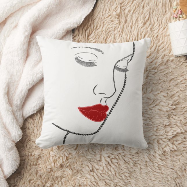 Almofada Perfil feminino em design de contas impressas (Cobertor)