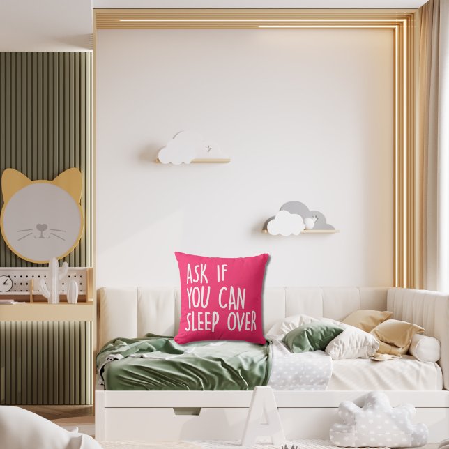 Almofada "Pergunte Se Você Pode Dormir Sobre Crianças Rosa (Criador carregado)