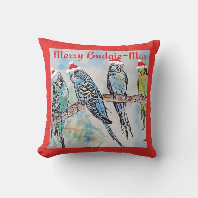 Almofada Periquito Australiano Budgerigar Roupa de Natal En (Frente)