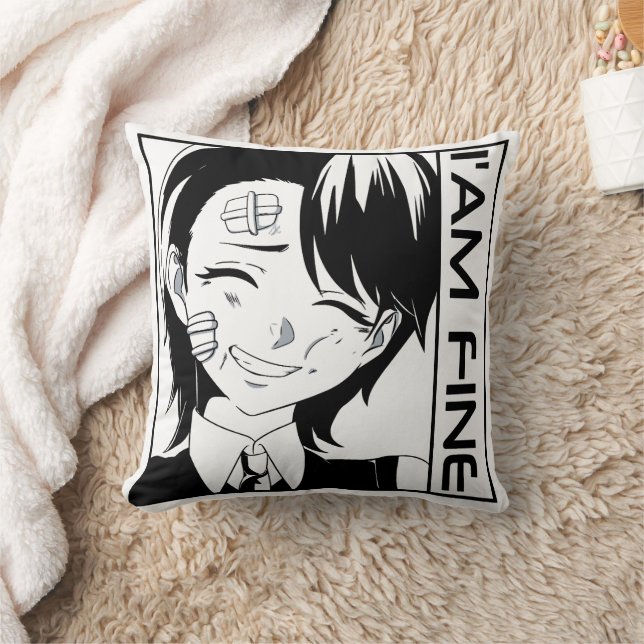 Almofada Personagem de Anime Fofo: "ESTOU BEM" (Cobertor)