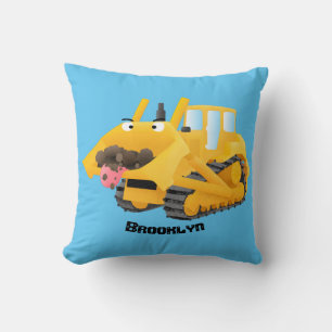 Almofada Personagem de desenho animado de bulldozer amarelo