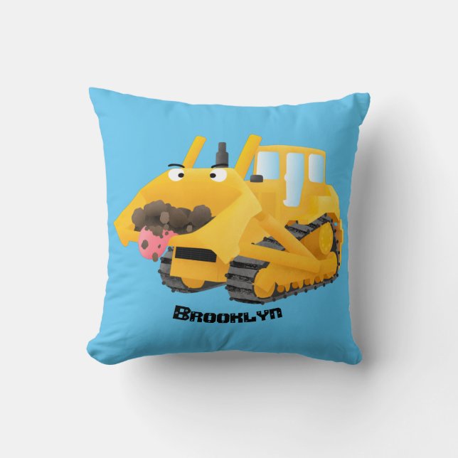Almofada Personagem de desenho animado de bulldozer amarelo (Frente)