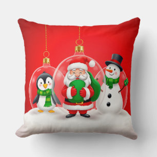 Almofada Personagens Alegres de Feriado Papai Noel, Pinguim