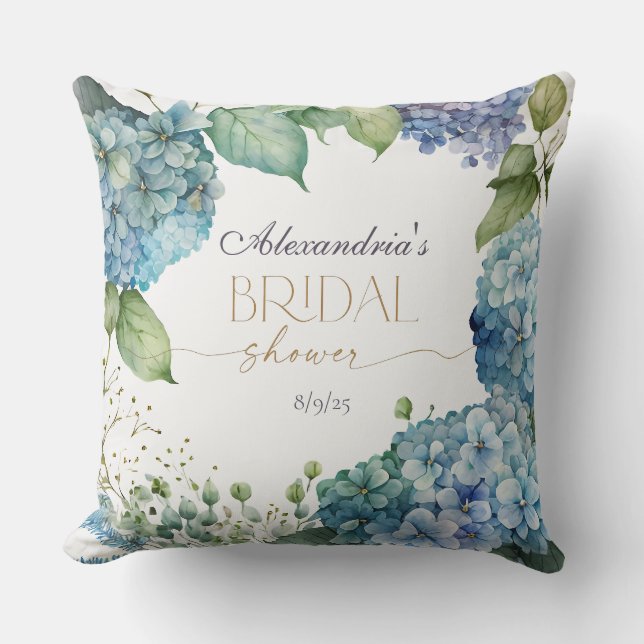 Almofada Personalise Bridal Shower Blue Hydrangeas Welcome (Frente)