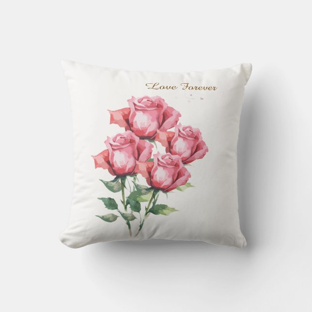 Almofada Personalised  Pink Rose Floral Throw Pillow Cover  (Frente)