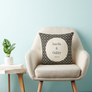Almofada Personalização de Casamento Floral Dourado Preto d