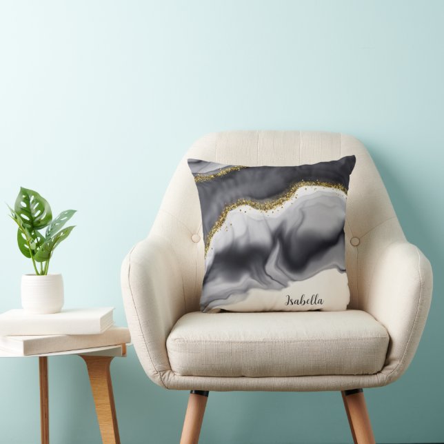 Almofada Personalização Dourada em preto-brilho (Cadeira)