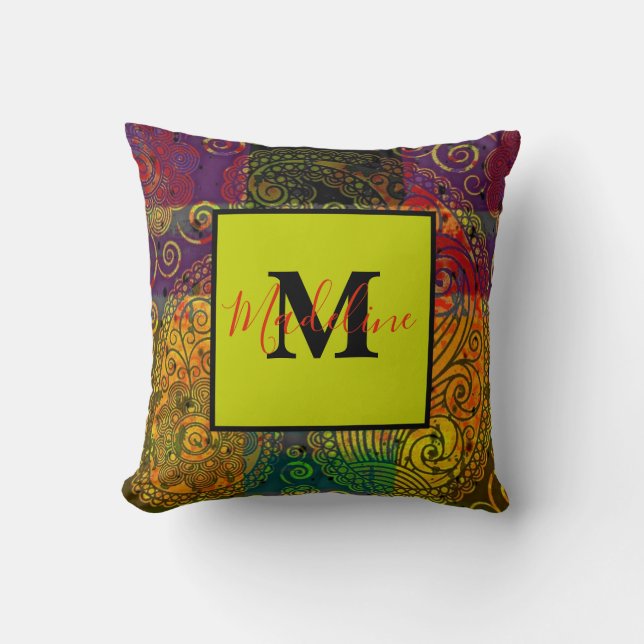 almofada personalizada com bloco de cores paisley (Frente)