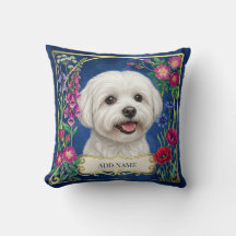 Almofada Personalizada de Cachorro Maltês Floral A