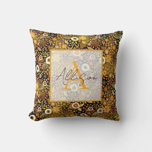 Almofada personalizada floral outono dourado (Frente)