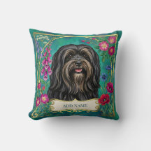 Almofada Personalizada Lhasa Apso Preto e Bege