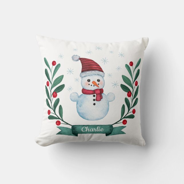 Almofada Personalizado de Neve de Aquarela de Natal (Frente)