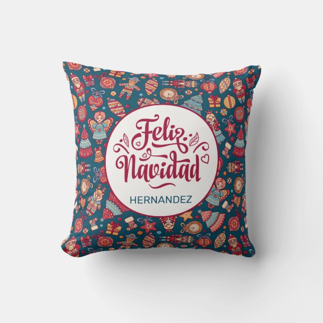 Almofada Personalizado do Retro Feliz Navidad (Frente)