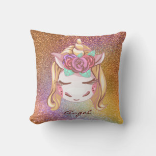 Almofada Personalizado Faux Glitter Rainbow Unicorn