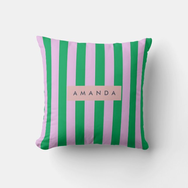 Almofada Personalizado Listras Verde e Rosa Retro Fresco (Frente)