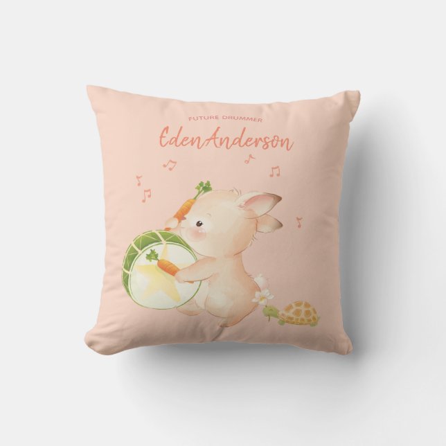 Almofada [Personalizado] Nome do Bebê Bunny Drummer Music P (Frente)