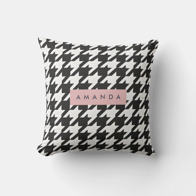 Almofada Personalizado Preto e Branco Houndstooth Clássico (Frente)