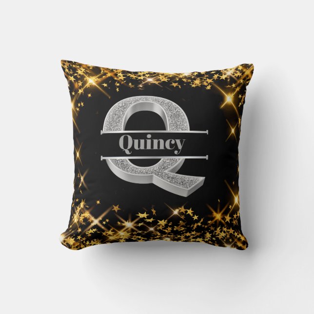 Almofada Personalizado Q Monograma Inicial do Prata Seu Nom (Frente)