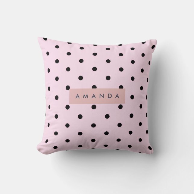 Almofada Personalizado Rosa Chic e Preto com Bolinhas (Frente)
