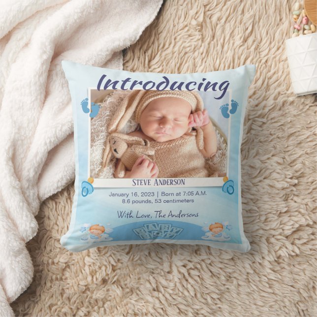 Almofada Personalizar Anúncio de Nascimento Azul Claro (Cobertor)