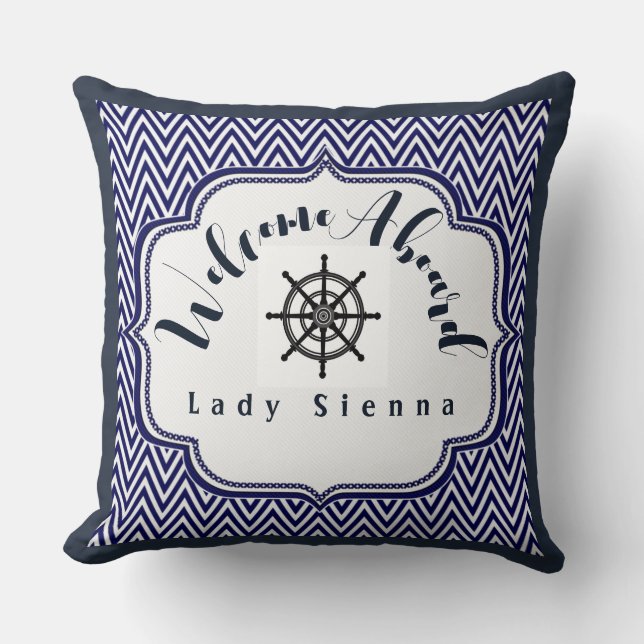 Almofada Personalizar azul e branco do Marinho com a roda d (Frente)