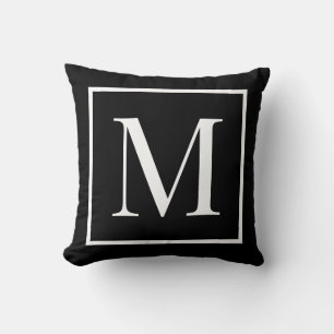 Almofada Personalizar branco preto de monograma Qualquer