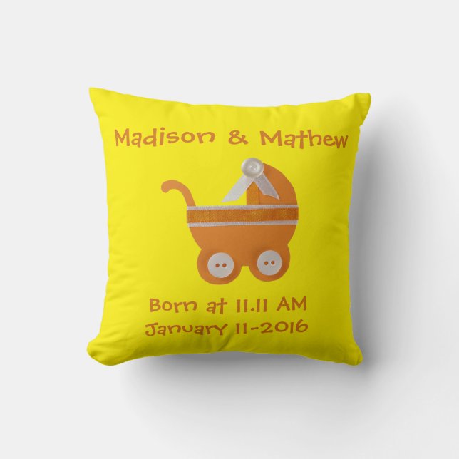 Almofada Personalizar, chá de fraldas de carruagem laranja (Frente)