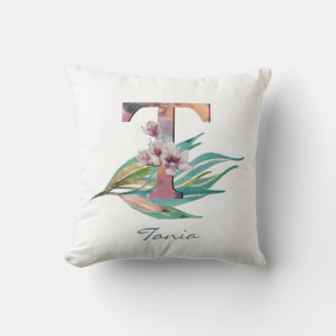 Almofada Personalizar Floral T - Letra Aquarela Monograma d