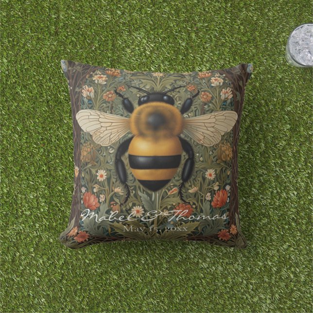 Almofada Personalizar retro bumblebee boho botânico floral (Grama)