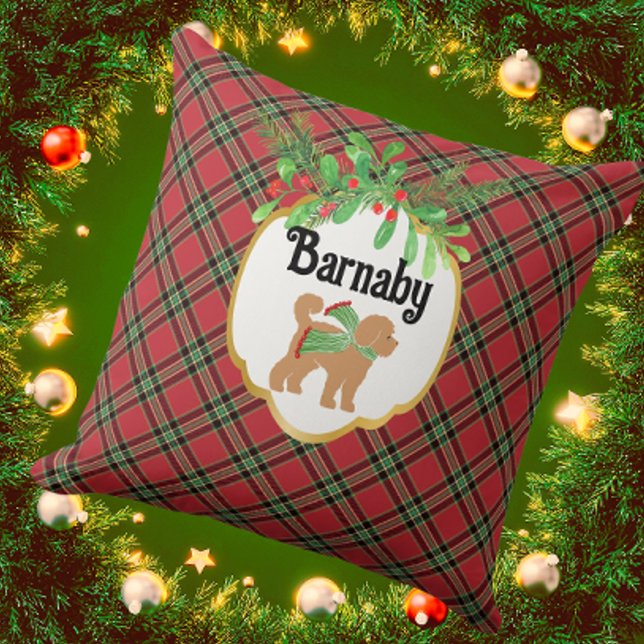 Almofada Personalizar Xadrez de Natal Vermelho do Cachorro (Personalize it! Available in 3 sizes.)
